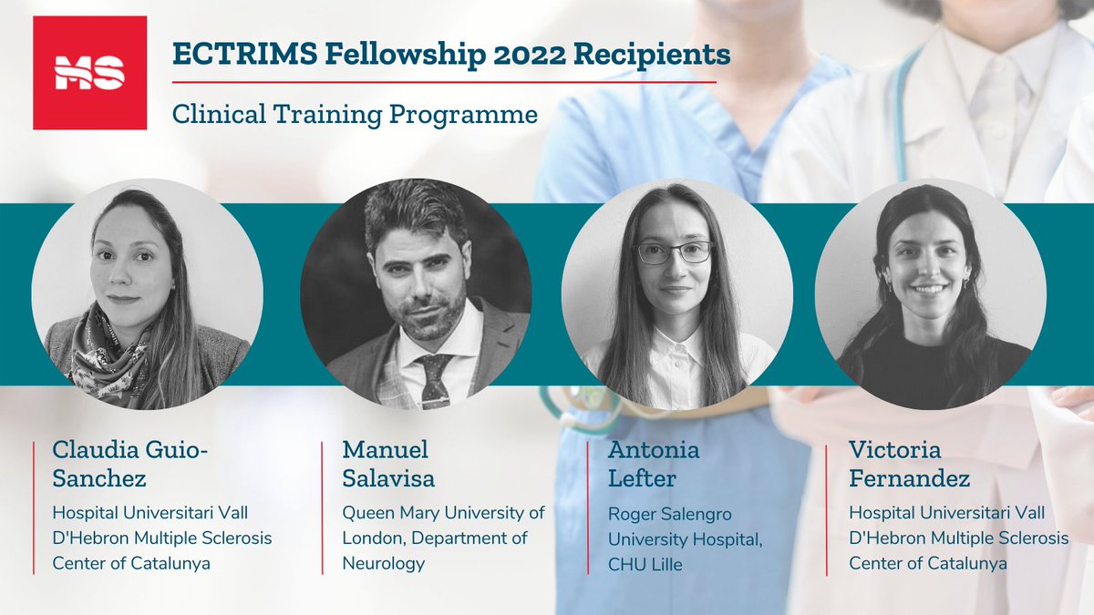 ECTRIMS (@ectrims) on Twitter photo Meet ECTRIMS Clinical Fellowship recipients Antonia, Claudia <a href="/clmguio/">Claudia Guío</a>, Victoria & Emanuel, who will be gaining invaluable experience working on key #MSresearch at renowned institutions <a href="/cemcat_em/">Cemcat</a>, <a href="/QMUL/">Queen Mary University of London</a> & Roger Salengro University
Read more about them ➡️ bit.ly/3yO9eHI Meet ECTRIMS Clinical Fellowship recipients Antonia, Claudia <a href="/clmguio/">Claudia Guío</a>, Victoria & Emanuel, who will be gaining invaluable experience working on key #MSresearch at renowned institutions <a href="/cemcat_em/">Cemcat</a>, <a href="/QMUL/">Queen Mary University of London</a> & Roger Salengro University
Read more about them ➡️ bit.ly/3yO9eHI