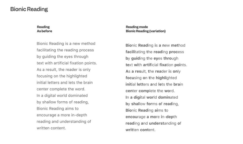 farhaj's tweet photo. Can't tell if I am losing it or I genuinely did read the text on the right 10x faster?!? 🤯 h/t @yannik_wo for putting me on to bionic reading https://t.co/lP6kABNzFh