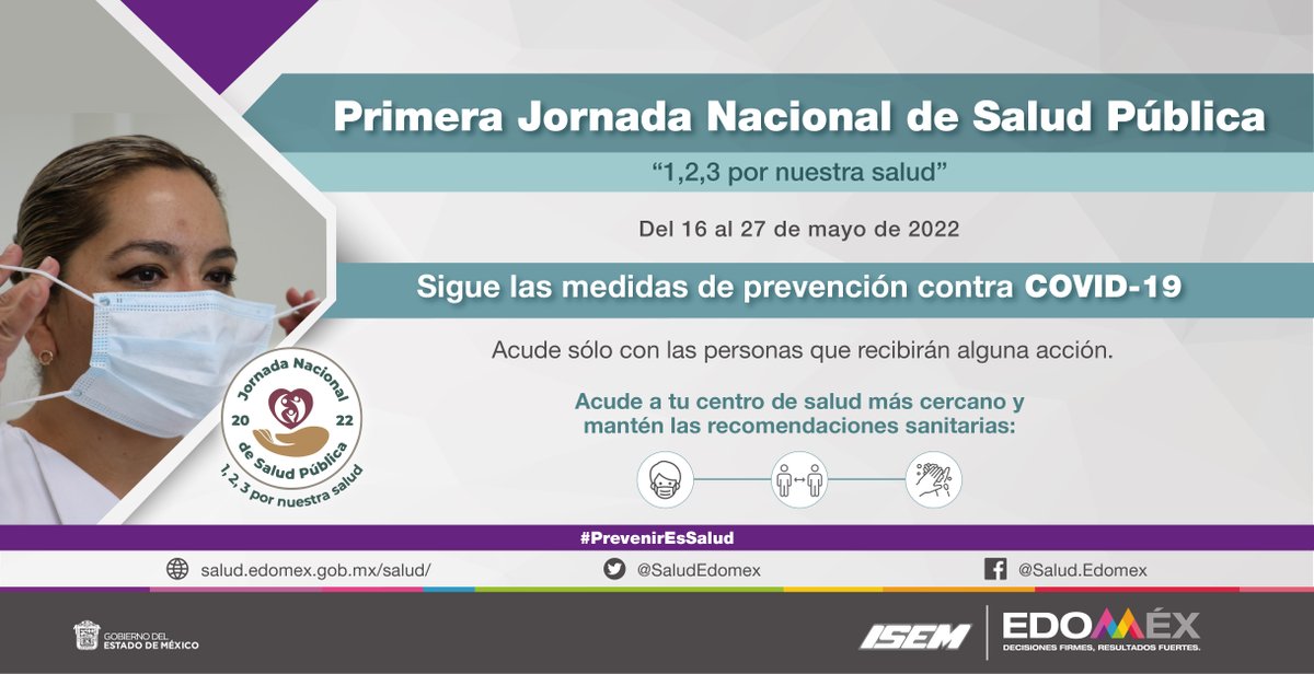 Recuerda que hasta el 27 de mayo podrás acceder a pláticas, talleres y orientaciones en la Primera Jornada Nacional de Salud Pública "#123PorTuSalud".
¡Mantén las medidas sanitarias!