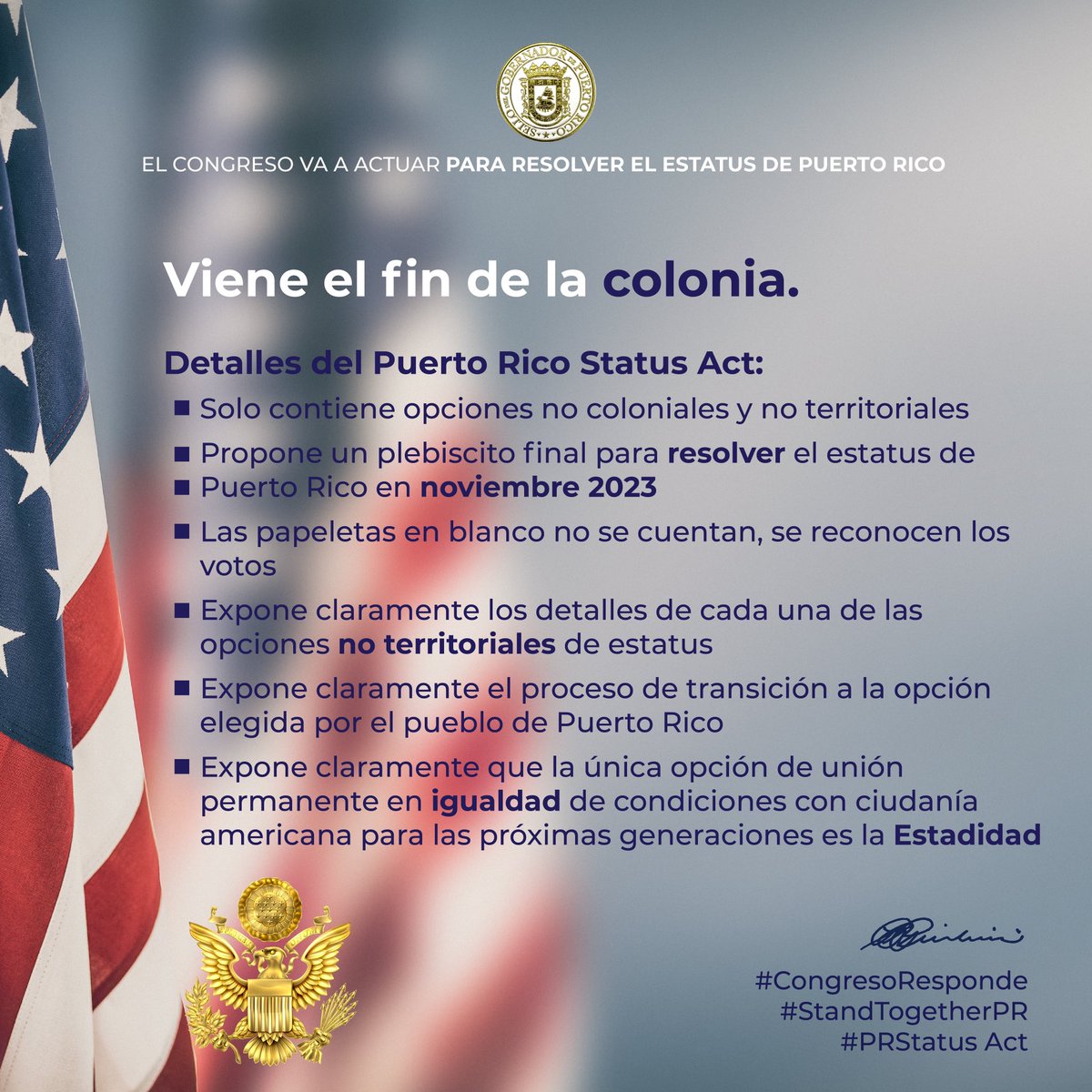 GovPierluisi's tweet photo. Más detalles sobre el #PRStatusAct: #StandTogetherPR #CongresoResponde #Estadidad #Statehood #Igualdad #Equality https://t.co/IlZMez6c4A