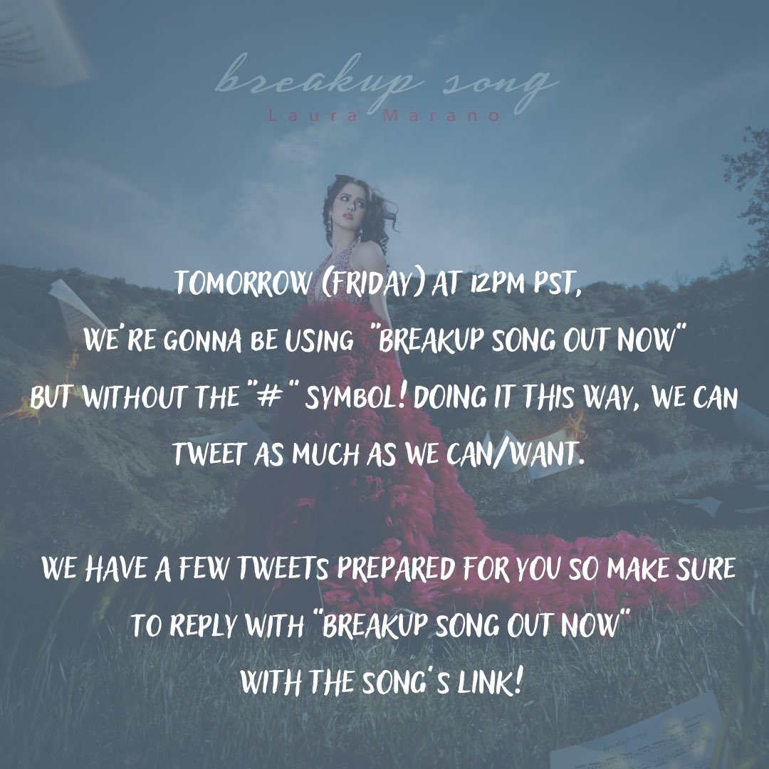 laumaranobrasil's tweet photo. ❗️LAURA FAM❗️

Amanhã às 16 horas, iremos subir a TAG “BREAKUP SONG OUT NOW” para que possamos divulgar MUITO a música!

Toda ajuda é bem vinda, porém (essa é para os fans BRASILEIROS) se vocês nos ajudarem MUITO amanhã, talvez a Laura tenha uma surpresinha especial pra vocês! 😏 https://t.co/VlB19mB6k6