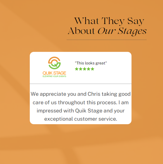 QuikStageMN's tweet photo. Its so rewarding to see messages like this one! We love working closely with our customers to create the perfect stage that is meets their needs. 

#quikstage #portablestaging #drumriser #highqualitystage  #quikstageelevatesevents #elevateyourevents #event #portableriser https://t.co/pZTc9bE0ND