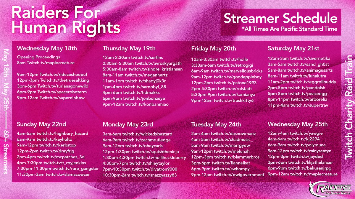 BakusanOG's tweet photo. "Who is streaming right now for RHR?? Where do I go?"
Have no fear! The Updated schedule is HERE!
(Times are in Pacific Time)
#RHRxPP https://t.co/ndlMr7GXl0
