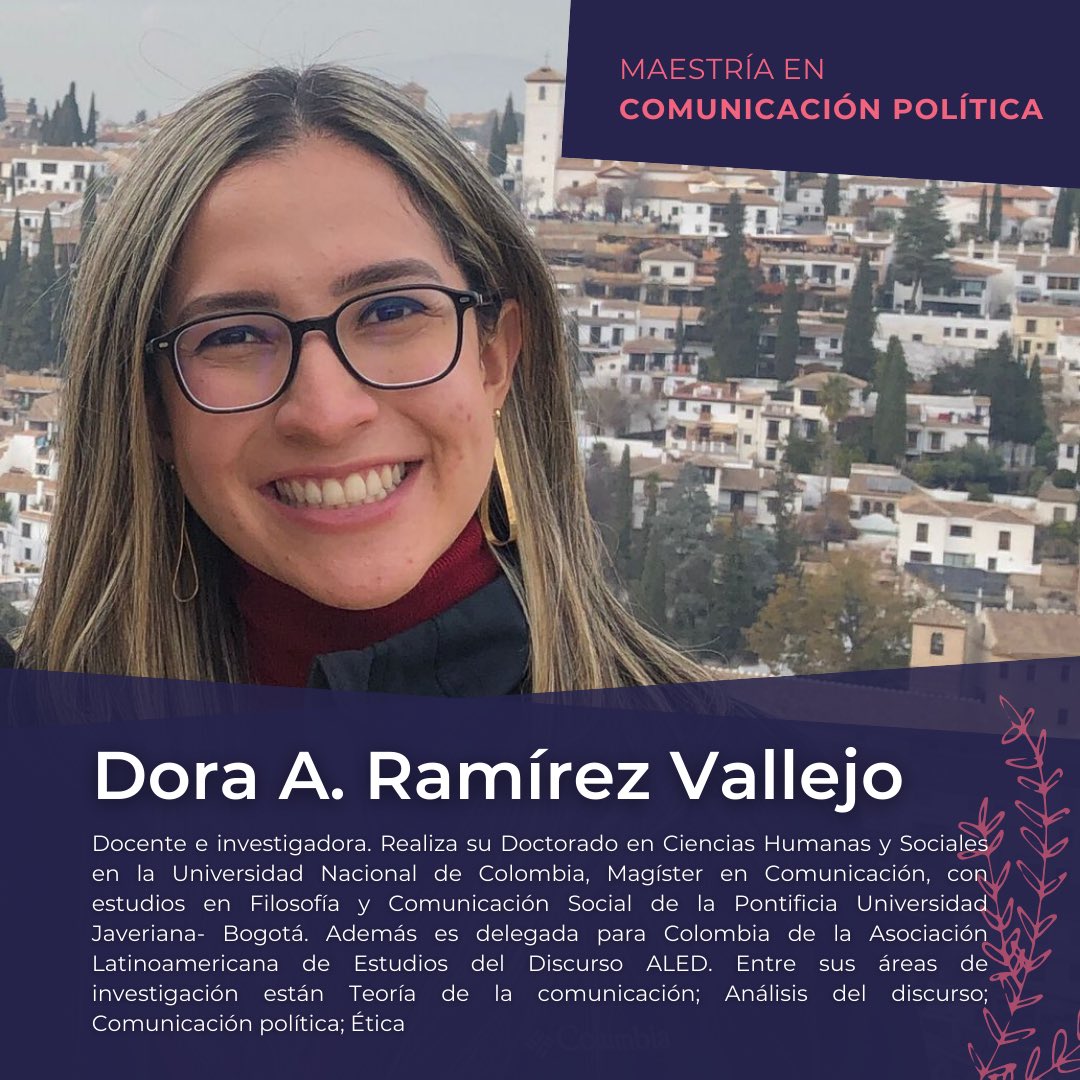 ComPolEAFIT's tweet photo. #ConoceATusProfesores 
Hoy te presentamos a Dora Alejandra Ramírez Vallejo, quién nos acompañará desde mañana como docente en el curso de “Análisis del discurso político”. 

¡Nos vemos en clase! 

#ComPol #ComPolEAFIT #EAFIT https://t.co/B43TwxLsYp