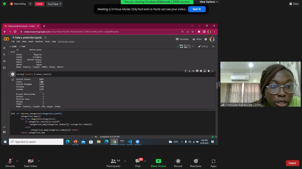 dsn_ai_network's tweet photo. Oreoluwa is building an end-to-end Machine Learning project.
She is a Year 3 undergraduate student.
Here are some screenshots.
Join us live on YouTube > https://t.co/3oj6EiQ0x6
#dsn #datasciencenigeria #ladiesinAI #datascientistsnetwork https://t.co/GSr26LNOAM