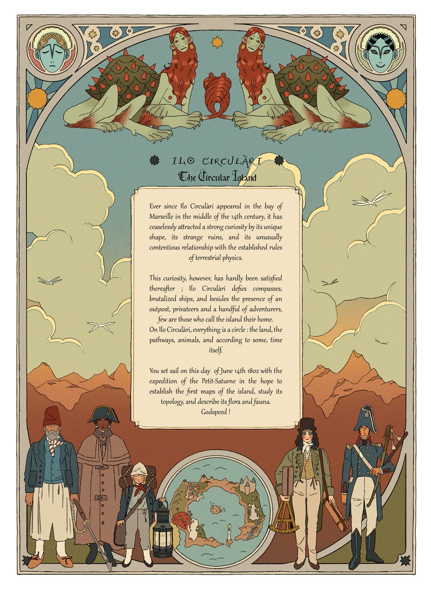 I just received my copy of the Atlas of Fantastic Worlds, so I'll take the opportunity to share chunks of the world I created for the book : Ilo Circulàri, a strange island that appeared in bay of Marseille, soon to be explored by your 1802 cartography expedition ! 