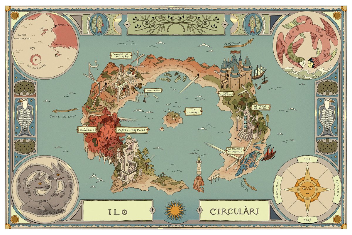 I just received my copy of the Atlas of Fantastic Worlds, so I'll take the opportunity to share chunks of the world I created for the book : Ilo Circulàri, a strange island that appeared in bay of Marseille, soon to be explored by your 1802 cartography expedition ! 