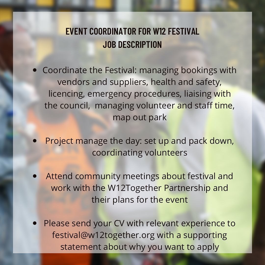 w12together's tweet image. We are hiring an Event Coordinator for our W12 Festival 2022 this September 

If you are interested in this freelance position, please DM us or email at festival@w12together.org