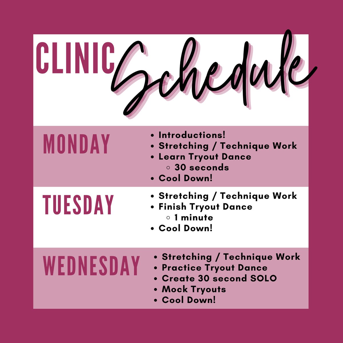Hey Dancers! Here are the details of what will happen during clinic from 3-5pm. Can’t wait to see you there 🎉 #bringonthebison
