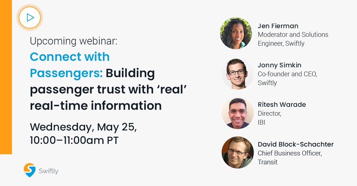 I'm excited to be joined by passenger information experts from <a href="/ibigroup/">IBI Group</a> &amp; <a href="/transitapp/">Transit</a> for our webinar on May 25! We'll discuss how accurate information and better connections with passengers can help bring back riders. Register here: hubs.ly/Q01bFW1r0