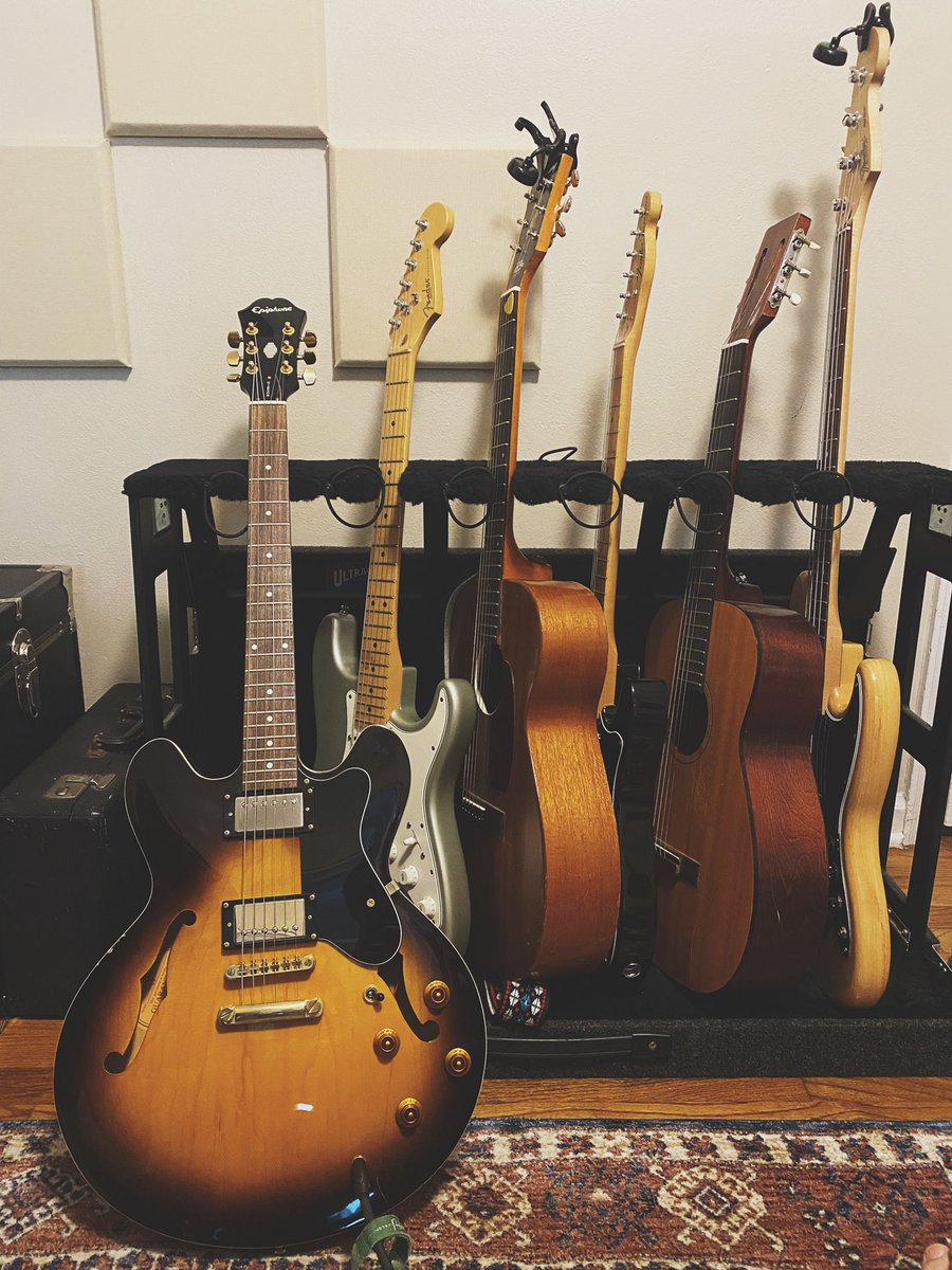 PaulDemer's tweet photo. For some reason I included a line about buying too many guitars in a love song? 🤷‍♂️ Here are all the sweet axes I played while recording it. Just kidding, I didn’t use any of these. 😅

New song “Joy in Limitation” comes out at midnight! 🕛 https://t.co/aljpEQq71R