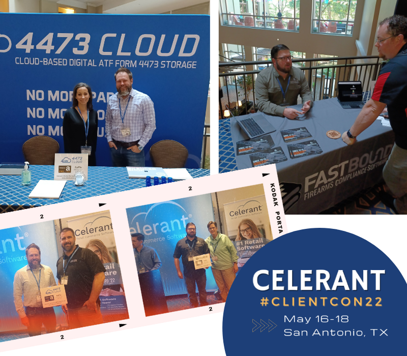 CelerantTech's tweet photo. We thank our partners @fastbound and #4473Cloud (@SilencerShop) for sponsoring our client conference and FastBound for presenting a session on streamlining ATF compliance๐ค. Thanks Jamison Collins, Kayla Cordell & Travis Glover for helping make this a great event. ๐๐ฝ#ClientCon22 https://t.co/Ktz0LwHd3f