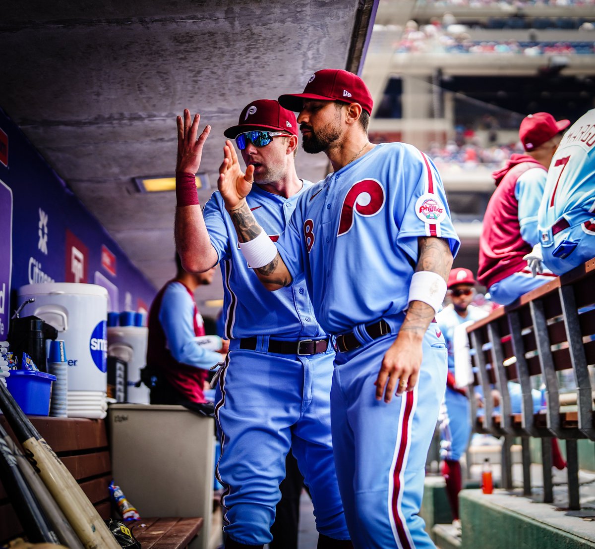 Rhys Hoskins and Nick Castellanos in the dugout. 