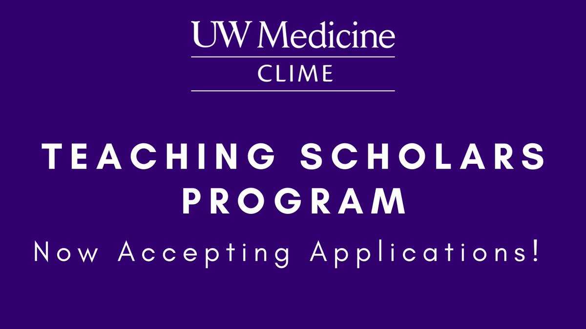 UW CLIME (@uw_clime) on Twitter photo The CLIME Teaching Scholars Program is now accepting applications for our 2022-2023 cohort! Our mission is to prepare <a href="/UW/">University of Washington</a> health sciences faculty to serve as leaders in #MedEd & #HPE.
#MedTwitter
bit.ly/3LqS31A The CLIME Teaching Scholars Program is now accepting applications for our 2022-2023 cohort! Our mission is to prepare <a href="/UW/">University of Washington</a> health sciences faculty to serve as leaders in #MedEd & #HPE.
#MedTwitter
bit.ly/3LqS31A