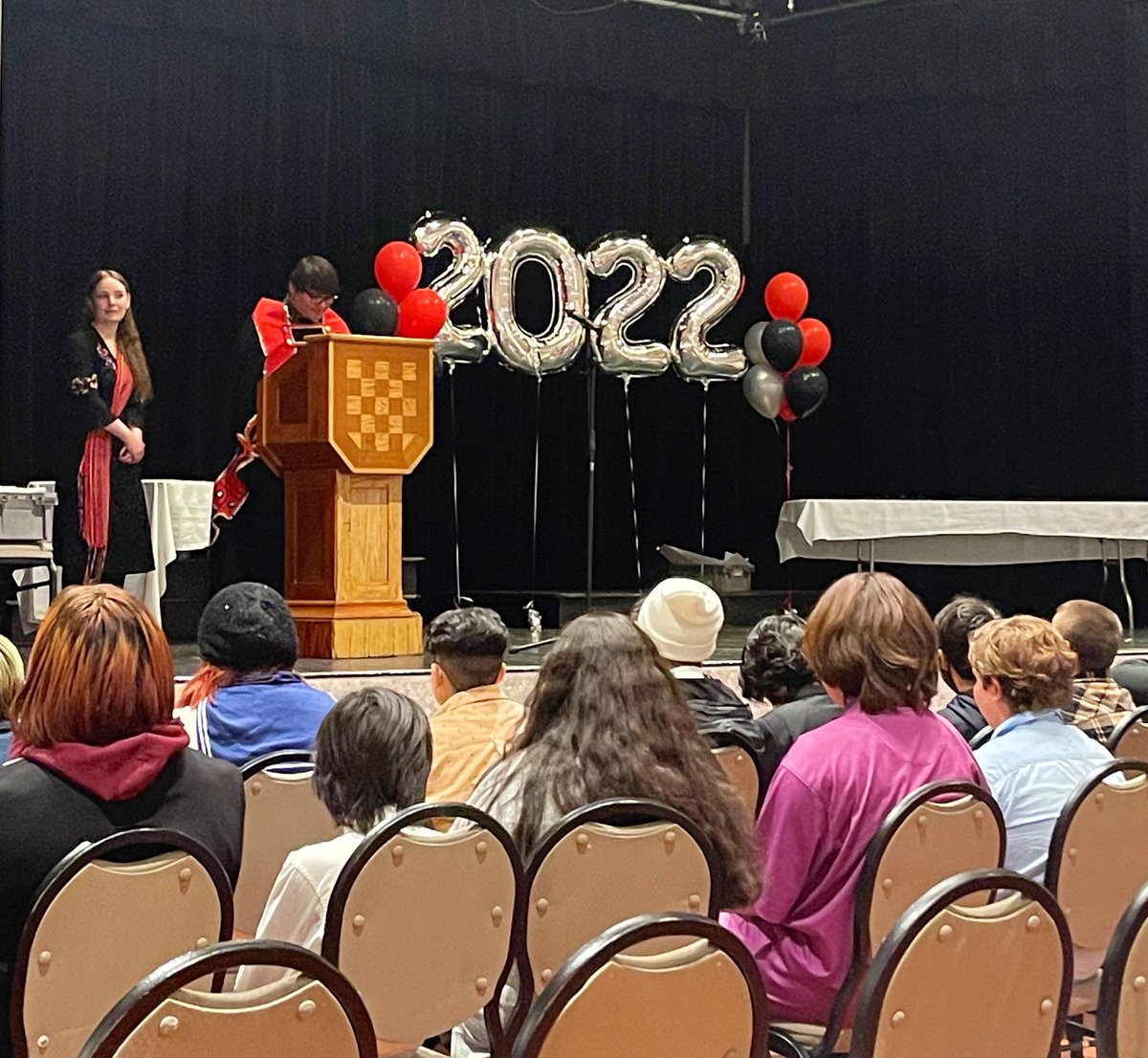 Great day to be witness to Grade 7 VSB Indigenous students cross the stage at the Moving Forward ceremony 2022. Thank you to Alec Dan of the Musqueam Nation for welcome and honour song. Latashkinem of the Squamish Nation who drummed students in. #MovingForward <a href="/VSB39/">Vancouver School Board</a> <a href="/vsblearns/">vsblearns</a>
