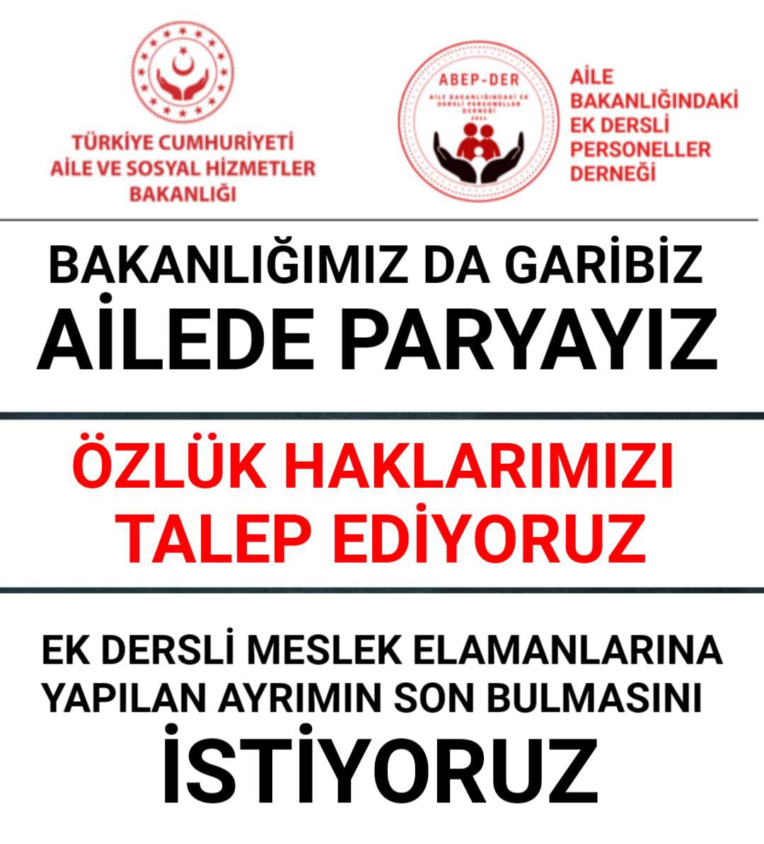 özlük haklarımızı istiyoruz. Yıllık izin, Süt izni, ölüm izni VS gibi özlük haklarımız yok. Maaşımız düşükkk. Tam zamanlı çalışıyoruz, ozluk haklarimizi ve bir statu verilmesini talep edyrz. <a href="/deryayanikashb/">Derya Yanık</a> <a href="/ismailerguness/">Av. İsmail ERGÜNEŞ</a> <a href="/avfatmaoncu/">Av.Fatma Öncü</a> <a href="/kubrayigitbasi/">Doç. Dr. Kübra Güran Yiğitbaşı</a> AiledeAsgari ÜcretaltıMaaş