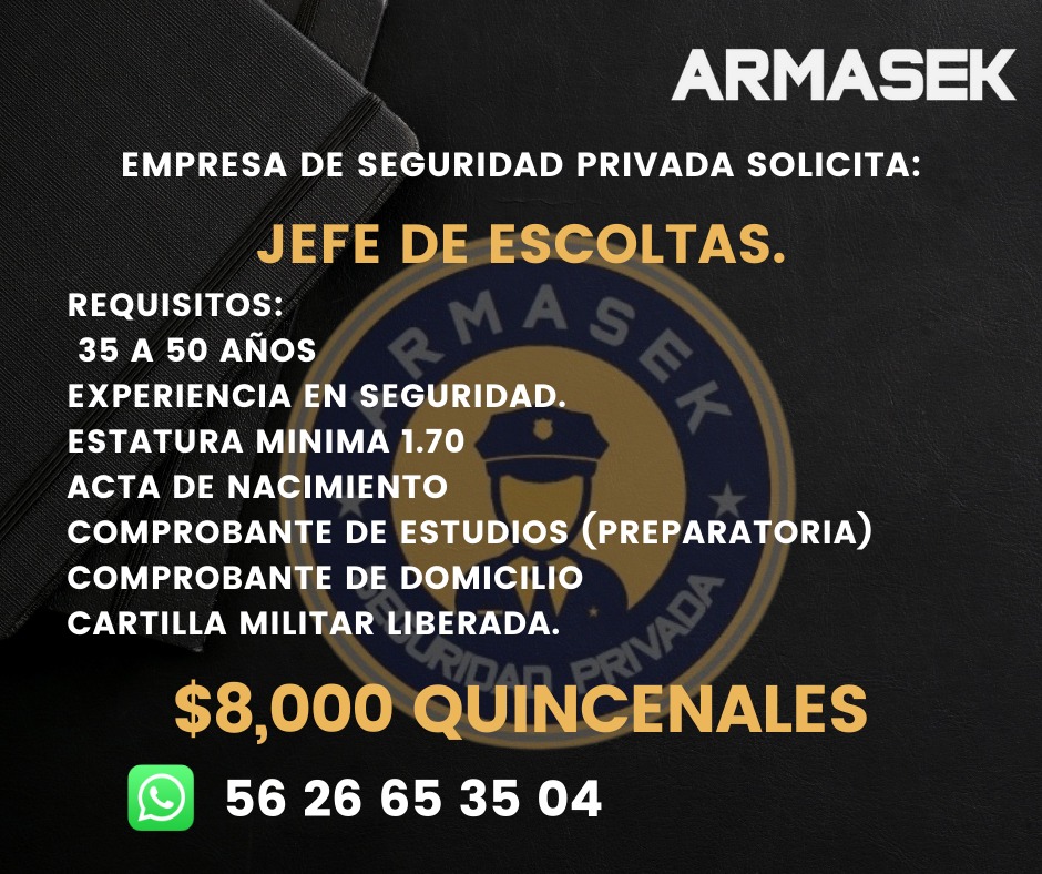 ArmasekP's tweet photo. SOLICITO  JEFE DE ESCOLTAS #ESCOLTASDEMEXICO https://t.co/SVC2ucVbBn