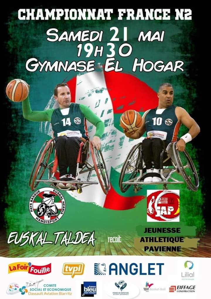🚨basket fauteuil 🚨
Ce samedi 21 mai à 19h30 ça sera notre dernier match de la saison 2021/2022 <a href="/euskalhpb/">EUSKAL TALDEA HPB🏀💪😍♿🎯🏊‍♂️😍</a> recoit l'équipe de Pavie.... pour ce dernier match nous avons besoin de vous de vos encouragements de votre énergie de votre force de votre soutien.... ♿🏀🙏💪♿🏀🙏♿