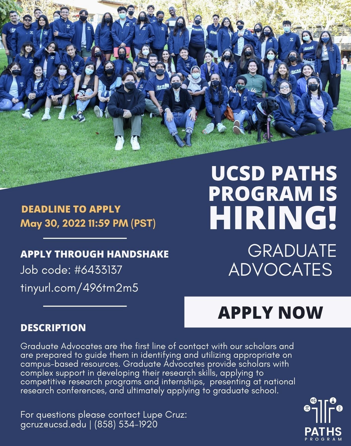 UCSD PATHS Program on Twitter: "The PATHS Scholars Program is excited to  announce the hiring of Graduate Advocates for the 22-23 year! Graduate  advocates are dedicated to the mentorship, ongoing wellness, and