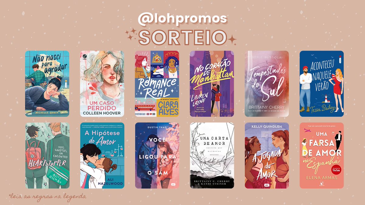 lohpromos's tweet photo. 📚SORTEIO📚 dia dos namorados tá chegando…

🏆 Prêmio:
✨Um livro da seleção da imagem

➡️ Regras:
• Seguir @lohpromos aqui no twitter
• Comentar o livro desejado + #SorteioLohpromos
• Dar RT nesse tweet (sem citar)

🚨 Resultado: 12/06! https://t.co/htZv2okr07