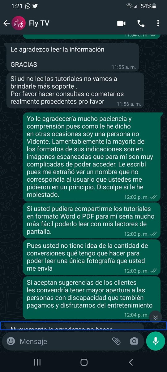 EduardoAbeck's tweet photo. La empresa #flyplus bloqueó a @jonagonzalezd y le dijo que se buscara otra empresa sólo porque solicitó un manual en un formato en pdf o word, ya que es no vidente y el manual no era accesible. Para esta empresa ser incluyente "no procede". https://t.co/IDCfsDnMDG
