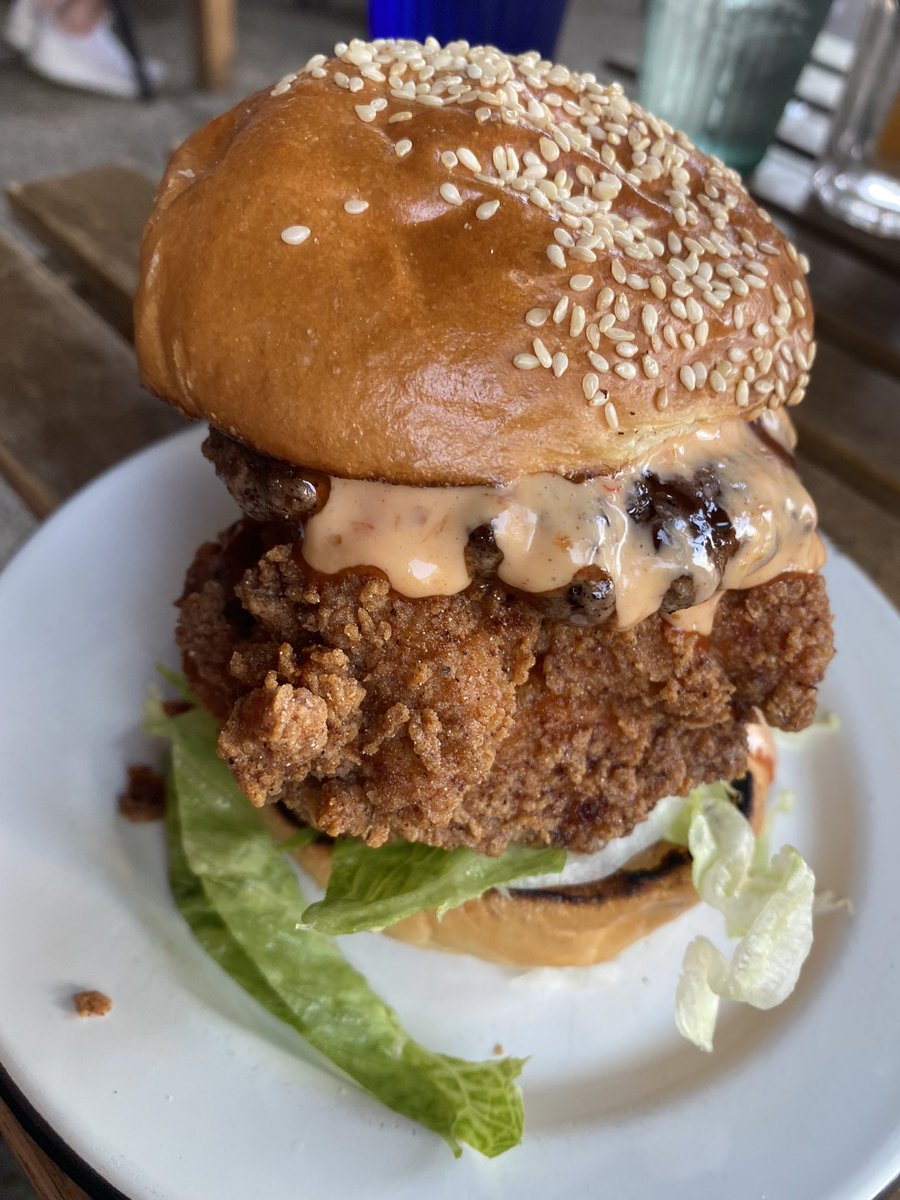 Wish me luck… that’s a burger on top of a piece of chicken… check in on my in a little bit 😅🤣