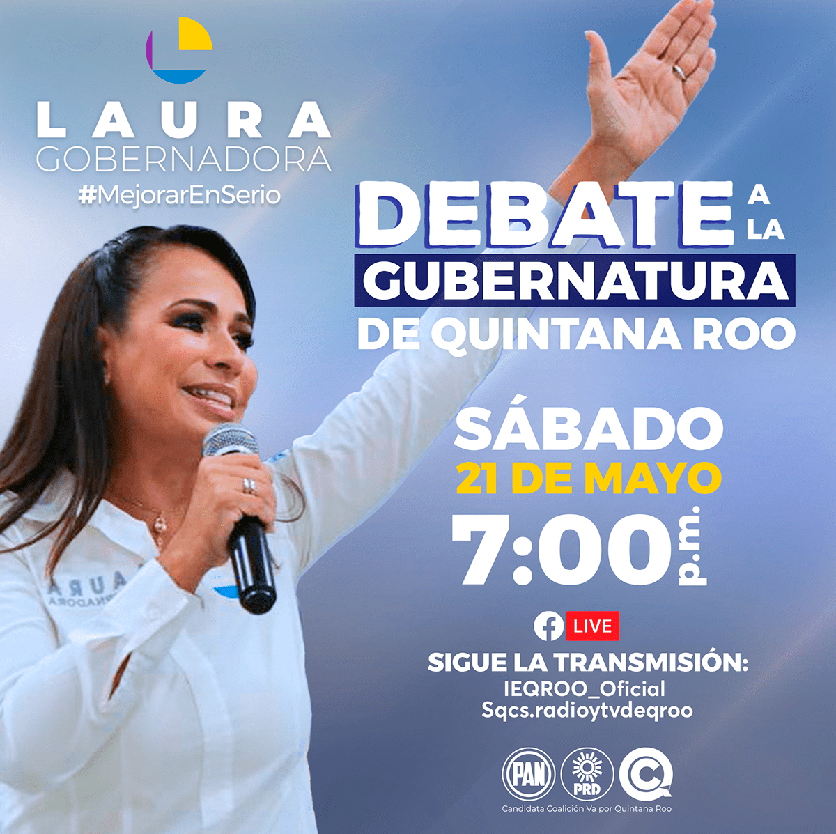 Acompáñame al debate por la gubernatura de #QuintanaRoo. Vamos con todo a demostrar que somos la única propuesta para #MejorarEnSerio el futuro de las familias quintanarroenses. ¡Te espero! 🤝#LauraGobernadora <a href="/IEQROO_oficial/">IEQROO</a>