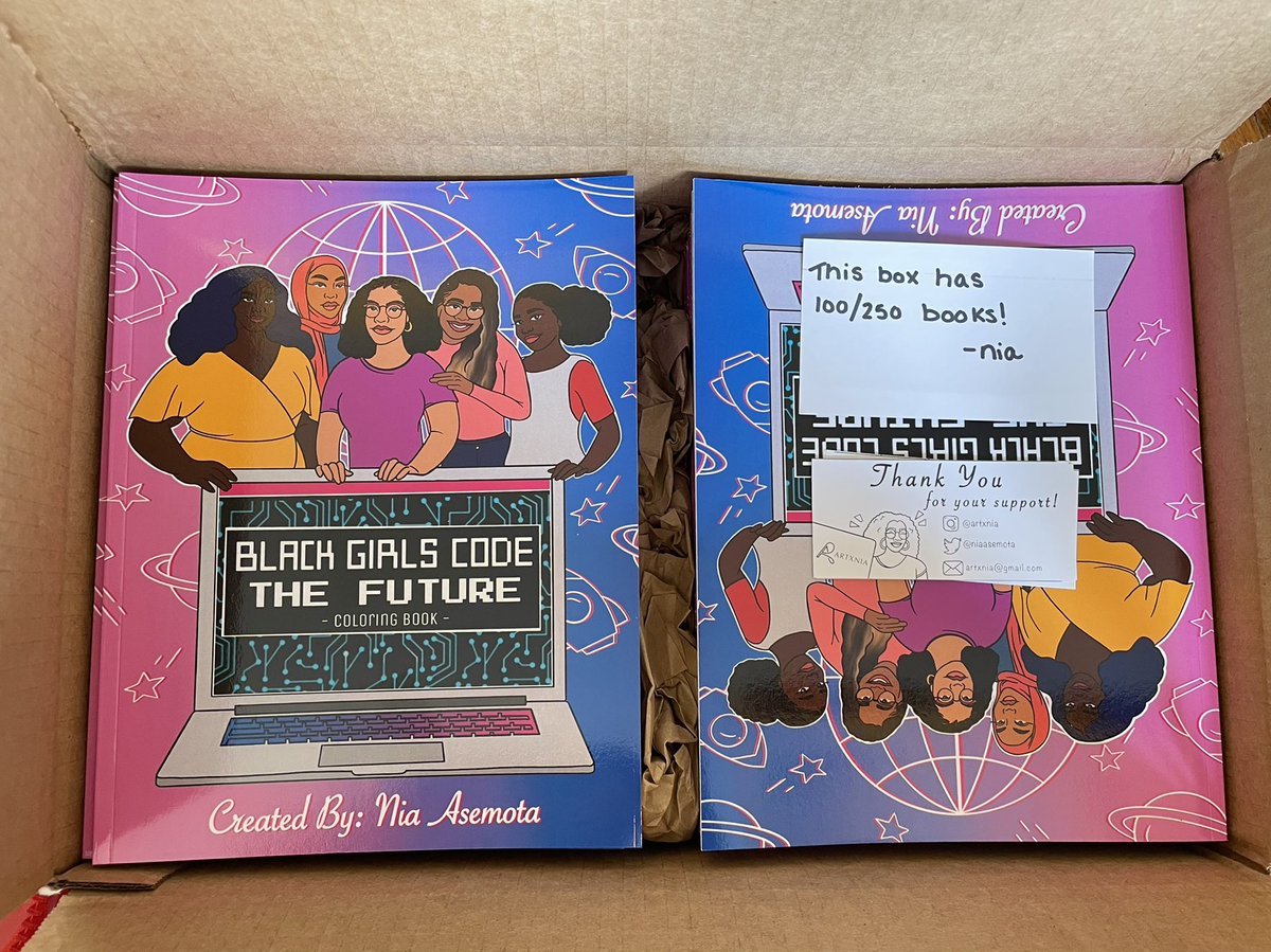 currently packing an order for 250 of my coloring books to distribute to the @blackgirlscode summer camps!! can’t wait for the girls to receive them 🫶🏽👩🏽‍💻#BlackTechTwitter #blackgirlsintech #blackgirlscode #WomenInSTEM #STEMeducation #GirlsInSTEM