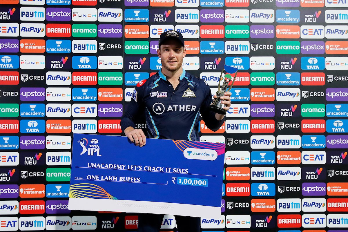 IPL's tweet image. Unacademy Let&apos;s Crack It Sixes of the Match between Royal Challengers Bangalore and Gujarat Titans is David Miller.

#TATAIPL @unacademy #LetsCrackIt #RCBvGT