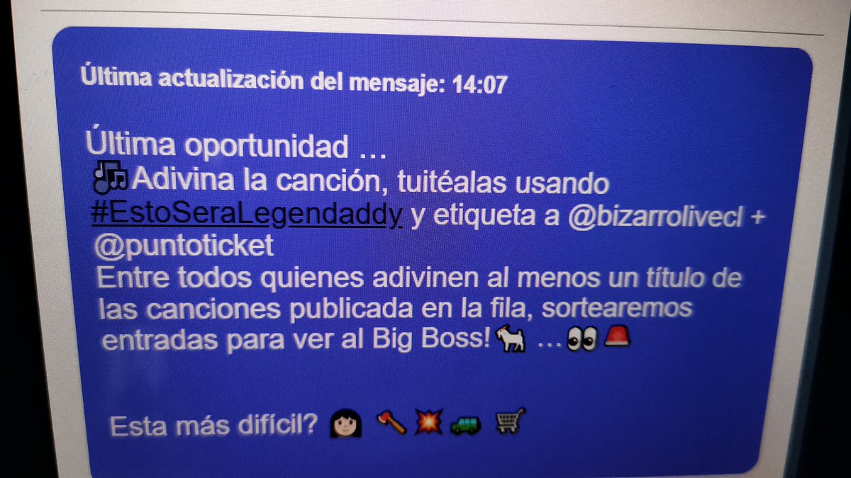 decartesp's tweet photo. @puntoticket @bizarrolivecl #EstoSeraLegendaddy la rompe carros!!!! Yapuuu, unas entradas plissss https://t.co/aotiTPJf99