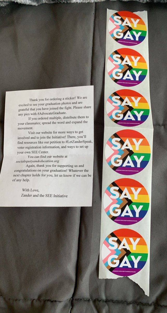 My graduation protest stickers just came!! #AdvocateGraduate #SayGay