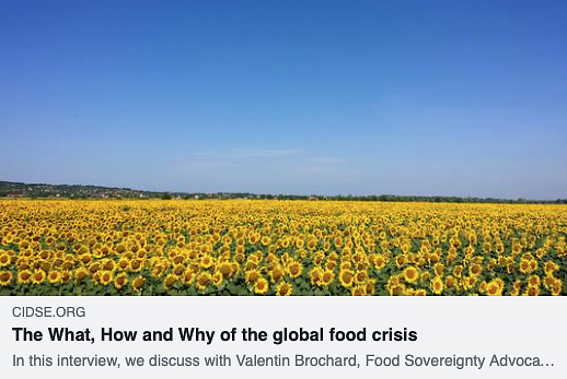 THE WHAT, HOW AND WHY OF THE GLOBAL FOOD CRISIS: An interview with @Brochard_V #FoodSovereignty advocacy officer at @ccfd_tsolidaire
➡️ cidse.org/2022/05/19/the… @CIDSE 
#FoodSecurity #FoodSystems #EUagriFood #FoodCrisis #WorldHunger #Agroecology #FoodSovereigntyNow #AgroecologyNow