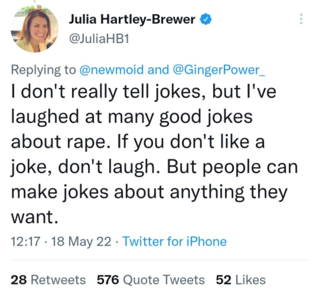 borderline_mum's tweet photo. So @JuliaHB1 find rape jokes funny.. What sort of role model is this?? As a rape survivor at a young age.. Multiple times..i find this discusting 😡😡😡
#rapesurvivor #rapeisntfunny https://t.co/cOEaVL5WJA