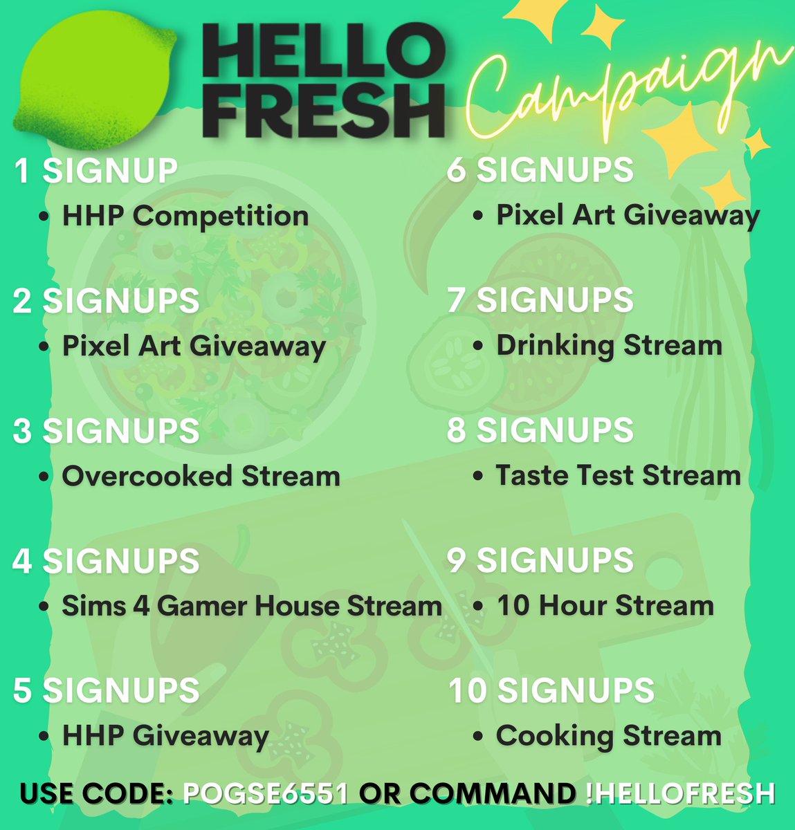 Today is going to be my first sponsored stream with Hello Fresh and since the campaign success is based off of code redemptions, I wanted to include some incentives! Attending sponsored streams and giving moral support is more than enough🤍 Official #ad tweet coming soon :)