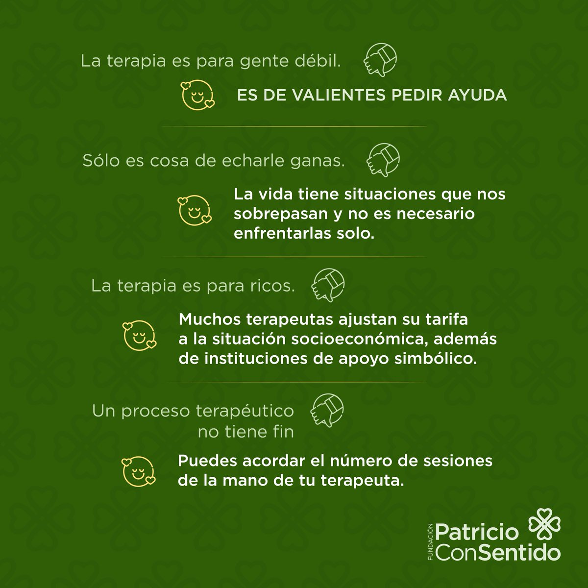 La terapia es un acompañamiento y es de mucha ayuda para todas las personas, debemos dejar de pensar que solo deben ir cuando se está loco. 🫂👥💚🍀

#PatricioConSentido #ApoyoEmocional #ManejoDelDuelo #AyudarEsDeBuenaSuerte #Terapia