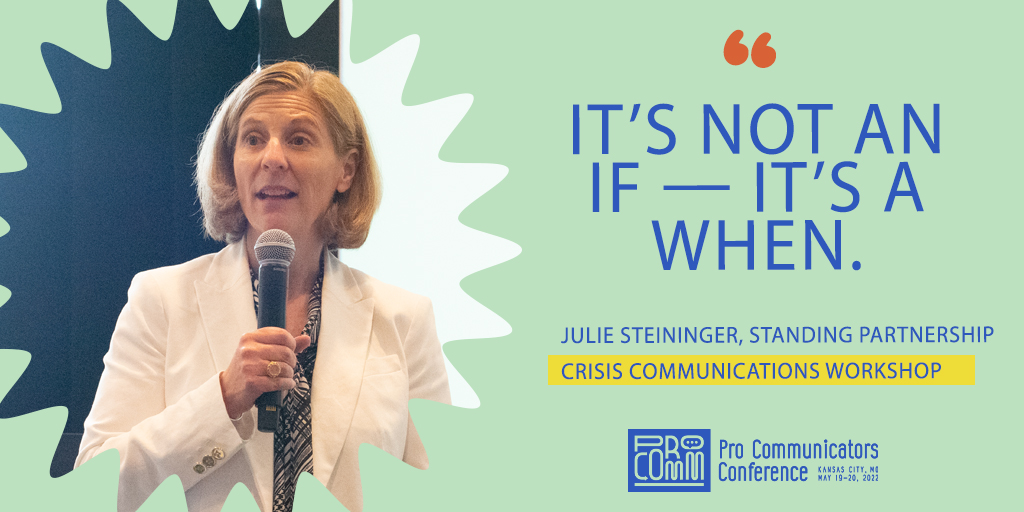 #MoProComm gets underway in #KCMO with a crisis communications workshop led by <a href="/standingteam/">Standing Partnership</a>’s <a href="/jsteins/">Julie Steininger</a>, who reminds us that you should always have a plan in place for quickly and responsibly addressing a crisis!