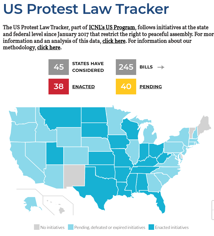 Restricting protest, however, is a global trend by govts who seek to silence, punish, and isolate activists who fight to raise public awareness of issues hidden by captured media orgs. 

icnl.org/usprotestlawtr…