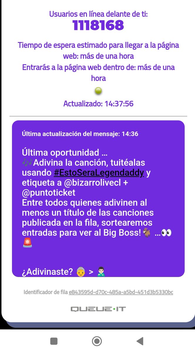 ConstanzaAHR's tweet photo. #EstoseraLegendaddy mayor que yo 🎵🎶 vamos por estás entraditas @bizarrolivecl @puntoticket aquí estamos 😭 https://t.co/JsrPtggTkI