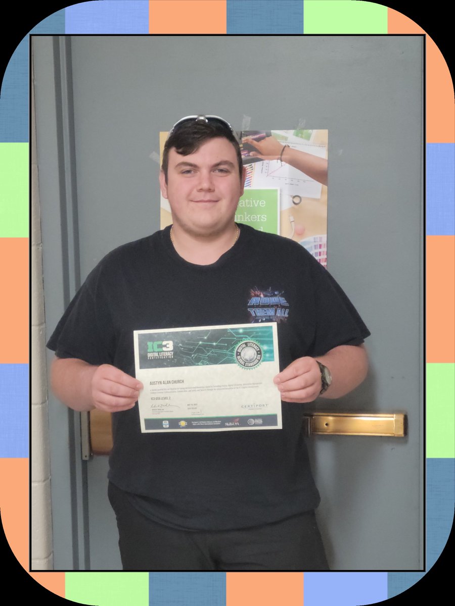 AtcRussell's tweet image. RATC Spotlight:  Austyn Church passed his IC3 Industry Certification exam today!  Way to go, Austyn!  Super proud of Austyn &amp;amp; Mrs Phipps! @Russell_Updates @CTEWorks