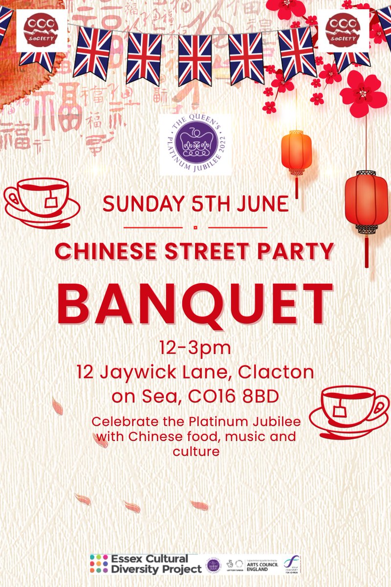 Chinese Street party Banquet

Sunday 5th June

Residents will be invited to a street party to share food and culture and celebrate the Platinum Jubilee with Chinese food and music