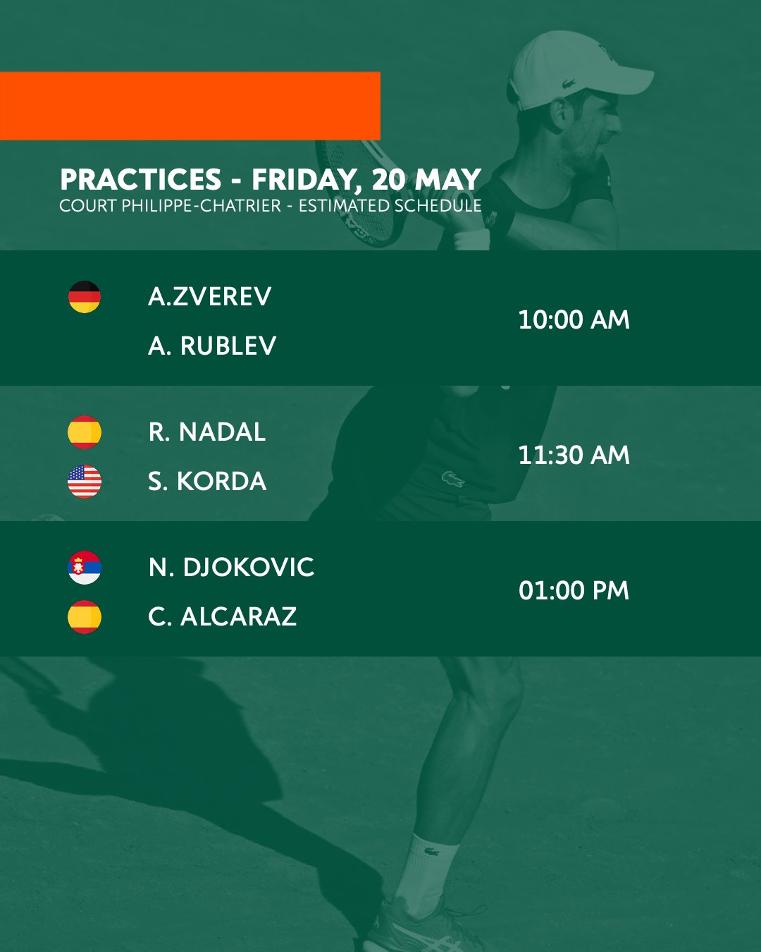 RolandGarros on Twitter "Friday's practice schedule 👀 Ticketing 🎟