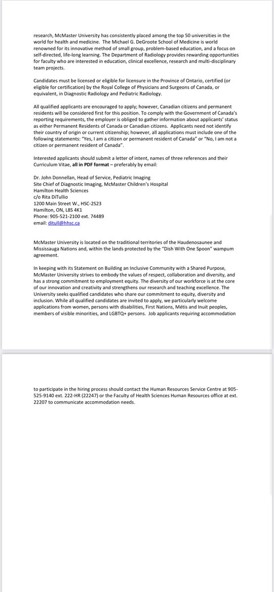 Looking for a Pediatric Interventional Radiologist to join us here @ mcmaster!