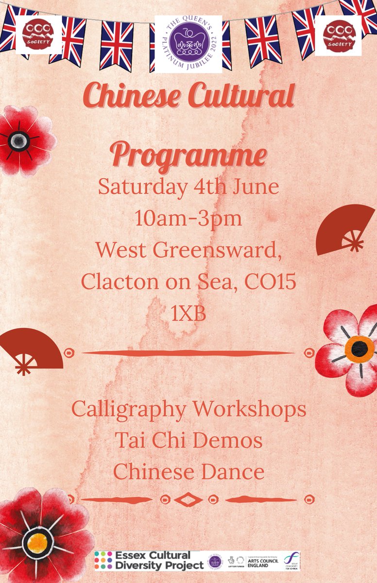 Chinese Cultural Programme
 
Saturday 4th June

Chinese Cultural Programme at the local Community Centre showcasing the talent Essex based Chinese artists and community groups including Chinese Lion dance.