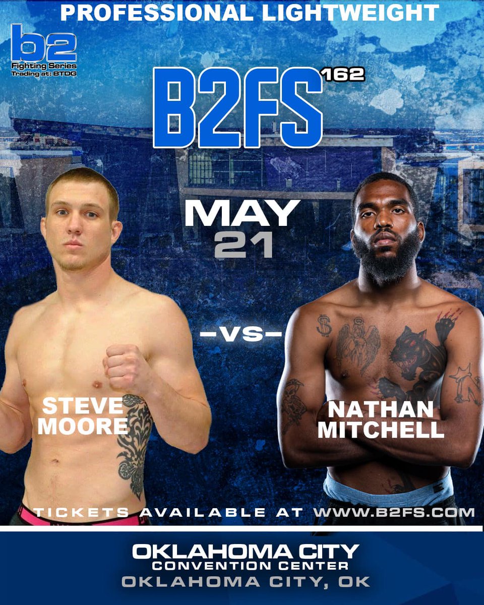 b2_fighting's tweet image. ⚔️In our Co-Main event we have the 8th ranked active Minnesota Pro Lightweight, Steve Moore facing off against the 17th ranked active Mississippi Pro Lightweight, Nathan Mitchell 🔥
•
🎟Get your Tickets/PPV ▶️ b2fs.com
#B2FS #MMA #ProFight #Cagefight