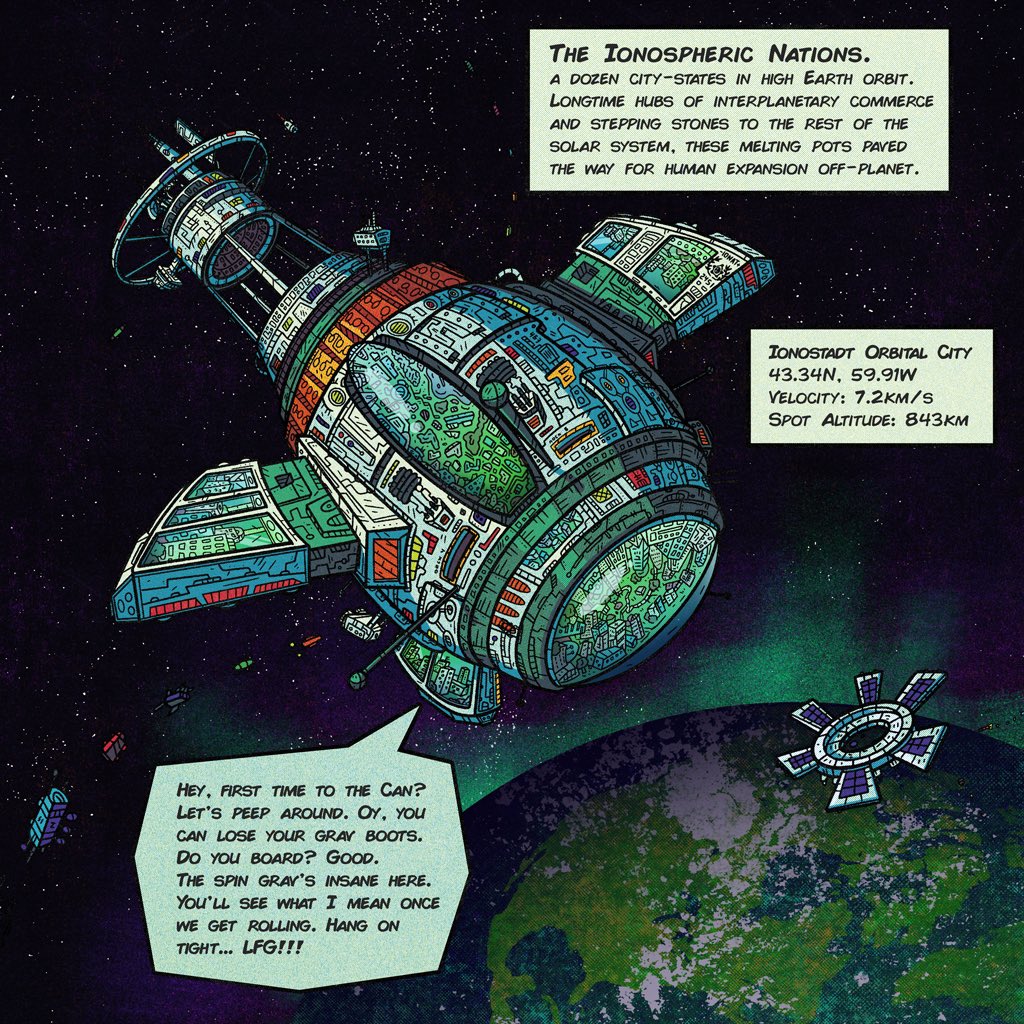 starnomadsNFT's tweet photo. Welcome to Ionostadt Orbital City. We hope you've enjoyed your flight. If it's your first time, be sure to check out the Xeno Quarter and the micrograv bars in the Nexus. And introduce yourself to a local — we love showing Earthers a good time. https://t.co/WL9hapPgsQ