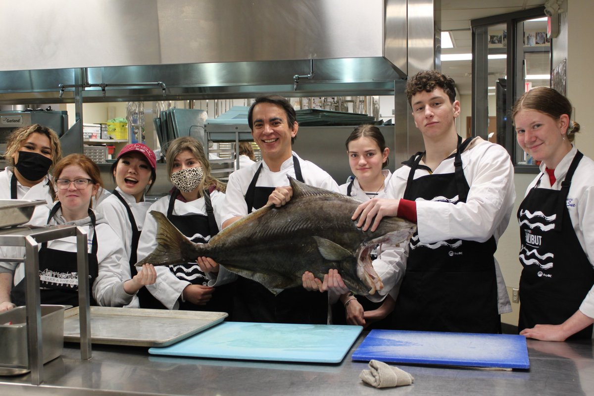 WildBCHalibut's tweet photo. It's happening! #WildPacificHalibut is in 59 BC high school teaching kitchens this week. Students are learning about our fishery, fishermen &amp; fabulous product. Fantastic opportunity by @bcaitc with support from @EatDrinkBuyBC &amp; many suppliers. Watch for impressive dishes! #BuyBC https://t.co/kHqKLd4SG2