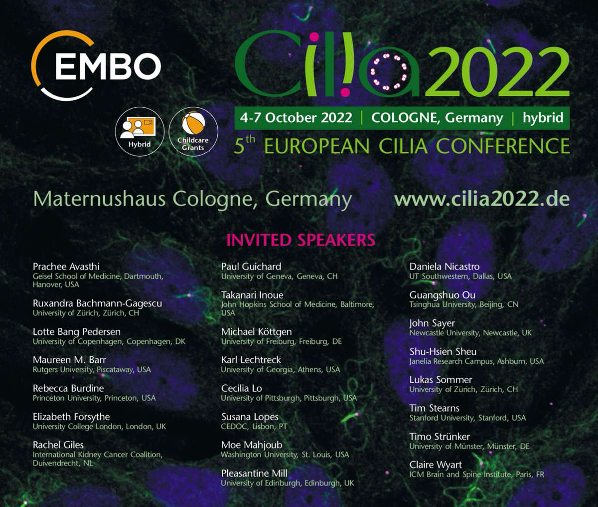 Bernhard Schermer (@bernhardscherm1) on Twitter photo 📢📢📢 Latest and exciting news from @EuroCilia2022 :
Maureen Barr <a href="/Barr_lab/">Maureen Barr</a> and Shu-Hsien Sheu <a href="/Loom19321/">Shu-Hsien Sheu</a> accepted our invitation 🙂 and complete our list of 23 fantastic invited speakers 👇
cilia2022.de 📢📢📢 Latest and exciting news from @EuroCilia2022 :
Maureen Barr <a href="/Barr_lab/">Maureen Barr</a> and Shu-Hsien Sheu <a href="/Loom19321/">Shu-Hsien Sheu</a> accepted our invitation 🙂 and complete our list of 23 fantastic invited speakers 👇
cilia2022.de