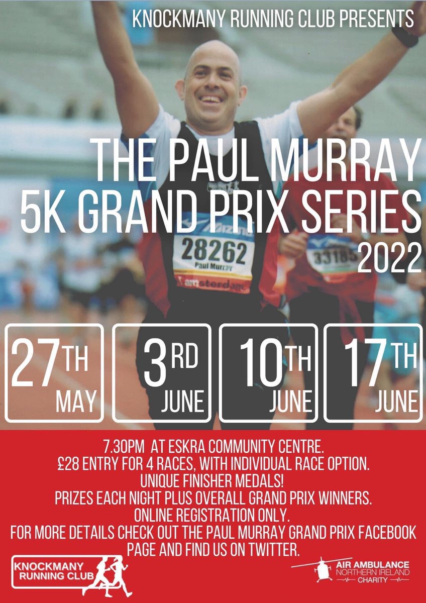 Four cracking 5ks

<a href="/TafeltaAC/">Tafelta AC</a> <a href="/finnvalleyac/">Finn Valley AC</a> <a href="/st_macs/">St Macartans LGFC</a> <a href="/InsideTrack7/">Malcolm McC ☘️🏴󠁧󠁢󠁳󠁣󠁴󠁿🇪🇺🏃🏻‍➡️</a> <a href="/AthleticsNI/">Athletics NI</a> <a href="/KELrunners/">Keep 'er Lit Runners</a> <a href="/ClubStrive/">Strive Racing Club</a> <a href="/LetterkennyAc/">Letterkenny Athletic Club</a> <a href="/BrianTags/">Brian Taggart</a> <a href="/PurvisRunning/">Purvis Running</a> <a href="/CityofDerryAC/">City of Derry A.C</a> <a href="/FergalsInsights/">Fergal O'Donnell</a> <a href="/nbharriers/">North Belfast Harriers AC</a> <a href="/Runnerbeanscast/">Runner Beans Podcast</a> <a href="/Eskra_GAA/">Eskra Emmetts GAA</a> <a href="/CV_5K/">Clogher Valley 5K</a> <a href="/marathonbcm/">BelfastCityMarathon</a> <a href="/AirAmbulanceNI/">@AirAmbulanceNI</a> 

njuko.net/pmurray5km2022…