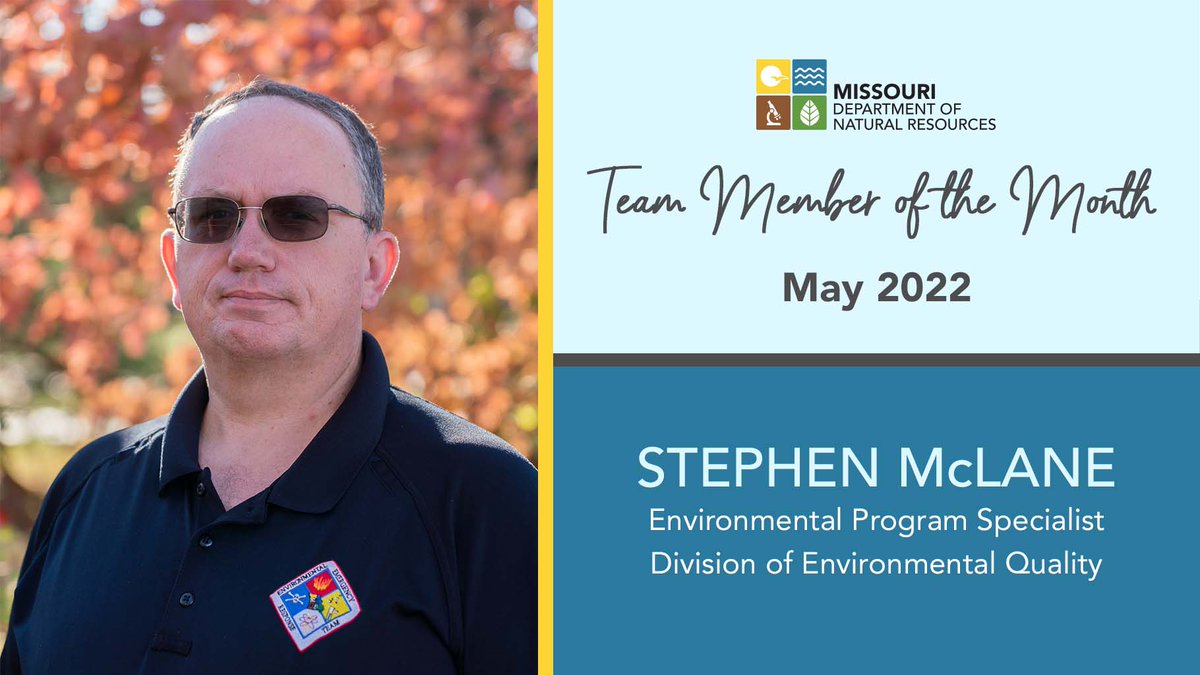 MoDNR's tweet photo. Stephen McLane has been selected as the MoDNR Team Member of the Month for May 2022 for his dedication to the department and for his efforts coordinating the development of the Missouri Environmental Record Logging Index (MERLIN). Congrats Stephen! #WeServeMo https://t.co/A84DF5AwDf