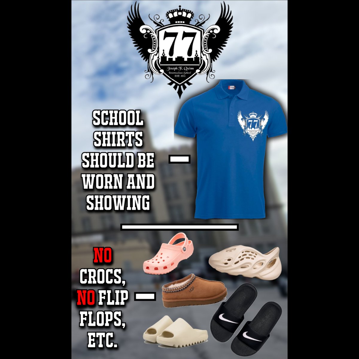 IS77Queens's tweet photo. Always have your School Shirt &amp; the CORRECT Footwear 👕 👟 

#JFQ #IS77 #MiddleSchool #School #Ridgewood #Queens #NYC #NY #NewYork #NewYorkCity https://t.co/zy77lBnc7s